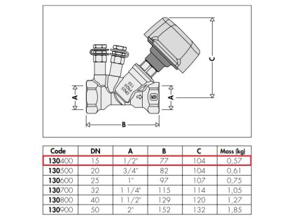 Vyvažovací ventil pre hydraulické obvody, 1/2"