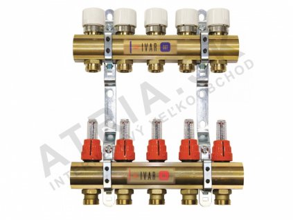 Zostava rozdeľovač/zberač  - bez skrine - 1"xEK; 5cestný; mosadz  IVAR.CS 553 DVP