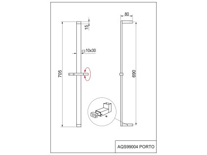 sprchová tyč, dĺžka 70cm, kov, PORTO