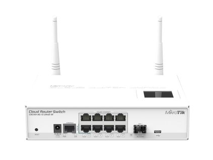 MikroTik Cloud Router Switch CRS109-8G-1S-2HnD-IN, 128MB, 8xGLAN, 1xSFP, 802.11b/g/n, ROS L5, LCDpan, case, PSU