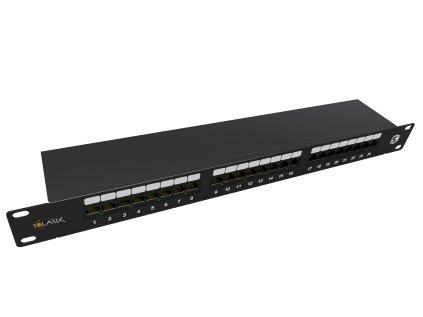 Solarix patch panel 24 x RJ45 CAT5E STP černý 1U, SX24-5E-STP-BK-N