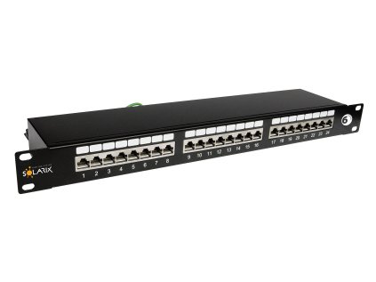 Solarix patch panel 24 x RJ45 CAT6 STP černý 1U, SX24-6-STP-BK