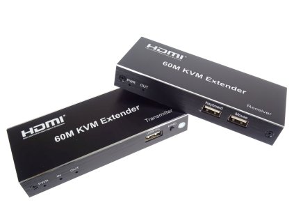 PremiumCord HDMI KVM extender s 2xUSB na 60m s audiem přes jeden kabel Cat5/6