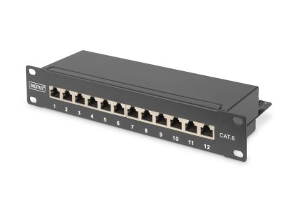 DIGITUS Patch panel, CAT6, 10", 12xSTP RJ45, černá